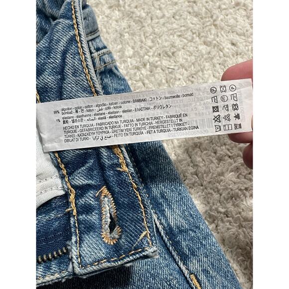 Zara Womens 0 Frayed Hem Jeans Blue Ripped Straight Leg High Rise Crop Cuffed - Picture 9 of 11